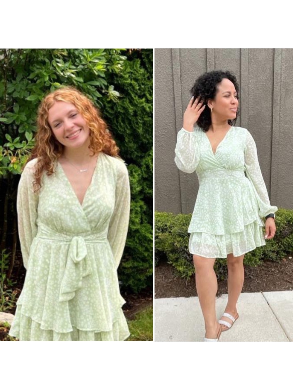 Japna Sage Green Floral Daisy Ruffle Mini Dress Long Sleeve Size Small